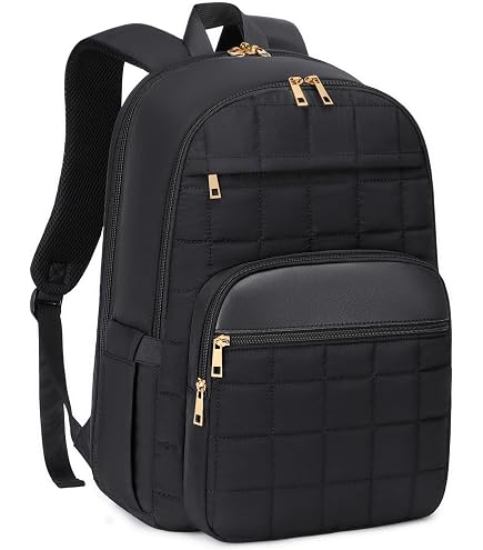 LIGHT FLIGHT Travel Laptop Backpack for Women, 15.6 Inch, Quilted Black