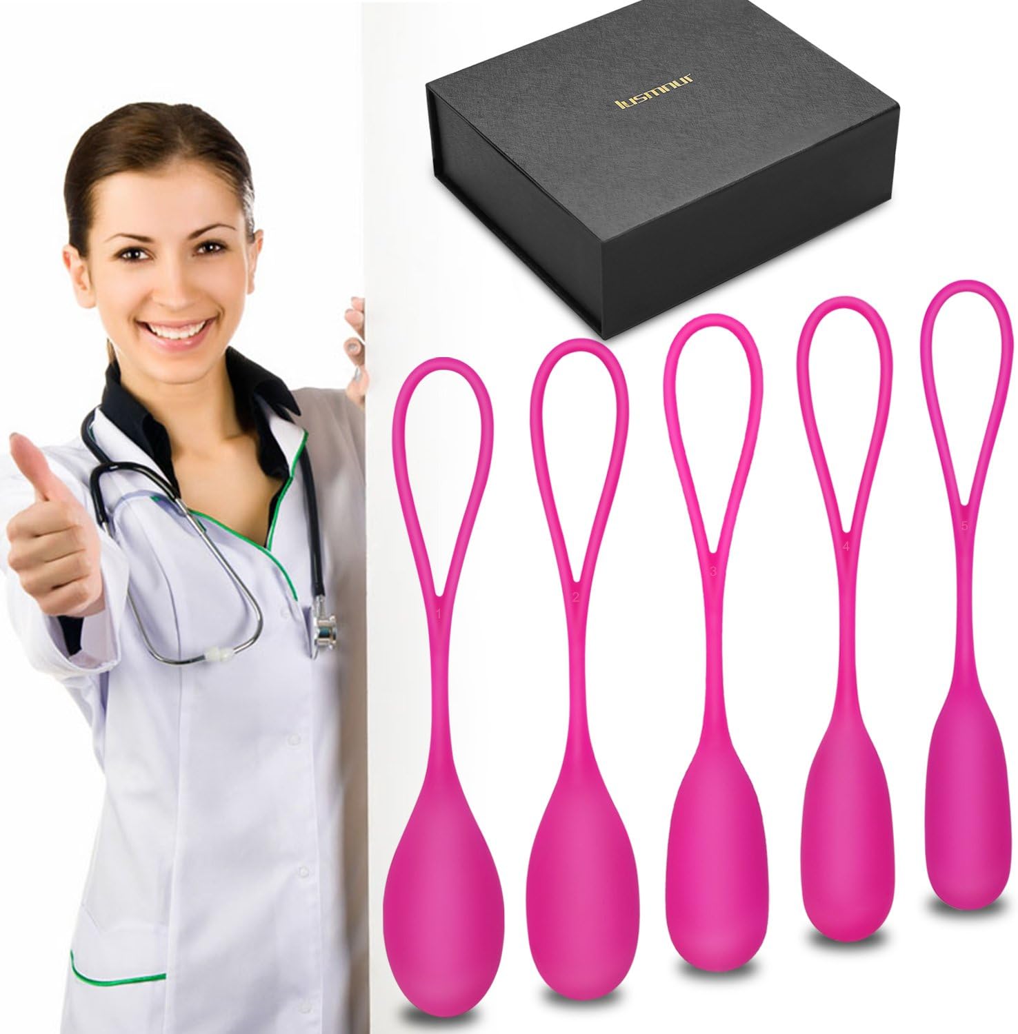 Kegel Balls Exercise Weight - Silicone Ben Wa Balls for Women Bladder Control & Pelvic Floor Exercises Doctor Recommended Waterproof Training Kit for Beginners & Advanced Tightening (Rose)