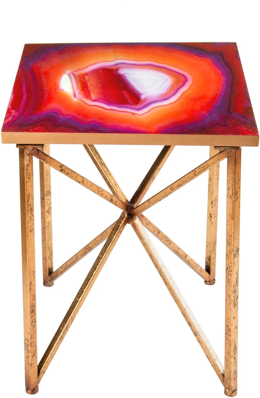 Statements by J Rouge Agate Side Table, Gold/Red