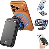 TecChic 6X Stronger Magnetic Phone Wallet Stand,Holds 3 Cards,360° Rotation,4200 Gauss Magnet,Slim Vegan Leather,Compatible with iPhone 17/16/15/14/13/12 Series & Android Phones