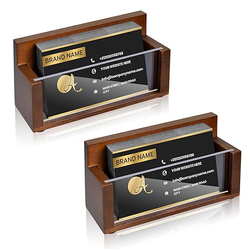 SULICRE Pack Wood Business Card Holder Desk, Wooden Business