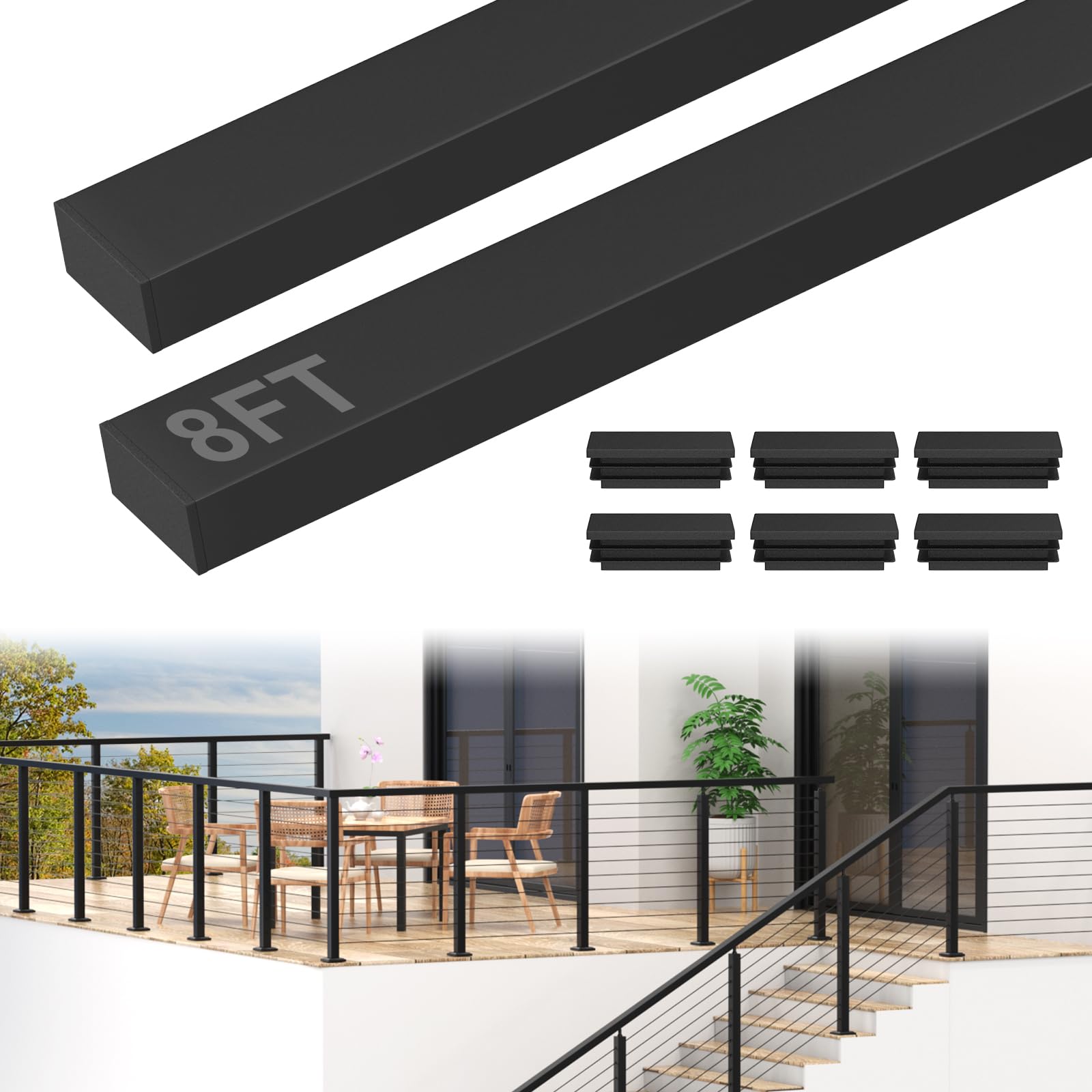 BLIKA 2Pack 8FT Stainless Steel Cable Railing Handrail, Black ...