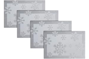 PIGCHCY Christmas Placemats Snowflake Woven Heat-Resistant Placemats Washable Easy to Clean Table Mats for Dining Room and Decor(Set of 4, Silver)