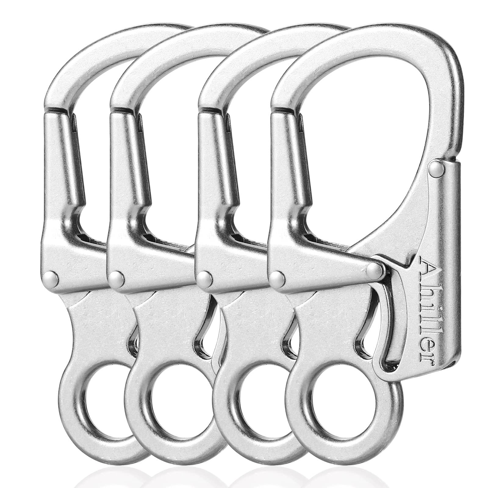 Ahiller Carabiner Clip, Double Anti-Misopening Locking Design, 3" Zinc Alloy Heavy Keychain for Outdoor Camping Hiking, Key Ring Clip (Silver-4P) — image 1