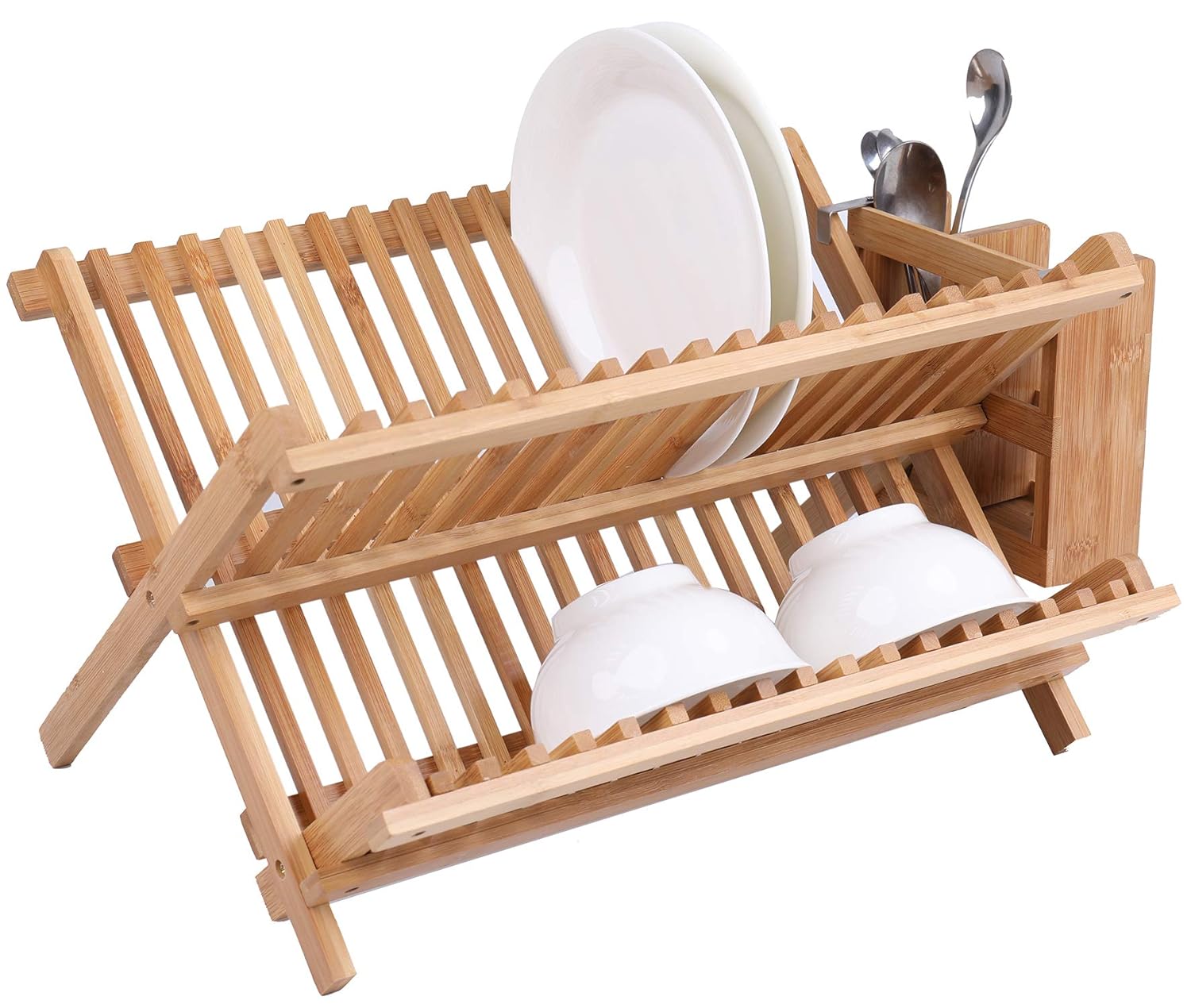 Lawei Bamboo Dish Drying Rack with Utensil Holder Utensil Mugs Cups