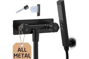 KES All Metal RV Shower Faucet with Hose and 2 Function Showerhead, No Leak Camper Shower Faucet Replacement, SUS 304 Handheld Holder Included, for Travel Trailer, Motorhome, Matte Black, XG6105A-BK