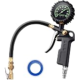 AstroAI Tire Pressure Gauge with Inflator, 100 PSI-ANSI B40.1 Accurate | Large 2.5" Easy Read Glow Dial, Heavy Duty Air Chuck and Compressor Accessories with Rubber Hose and Quick Connect Coupler