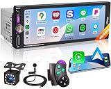 6.9" Single DIN Car Radio with Wireless Apple CarPlay, Car Bluetooth 5.2, AM FM Radio, IPS Touchscreen 1280x480, Backup Camera, Type-C Fast Charging, USB, 180W Subwoofer, Android Auto, GPS Navigation