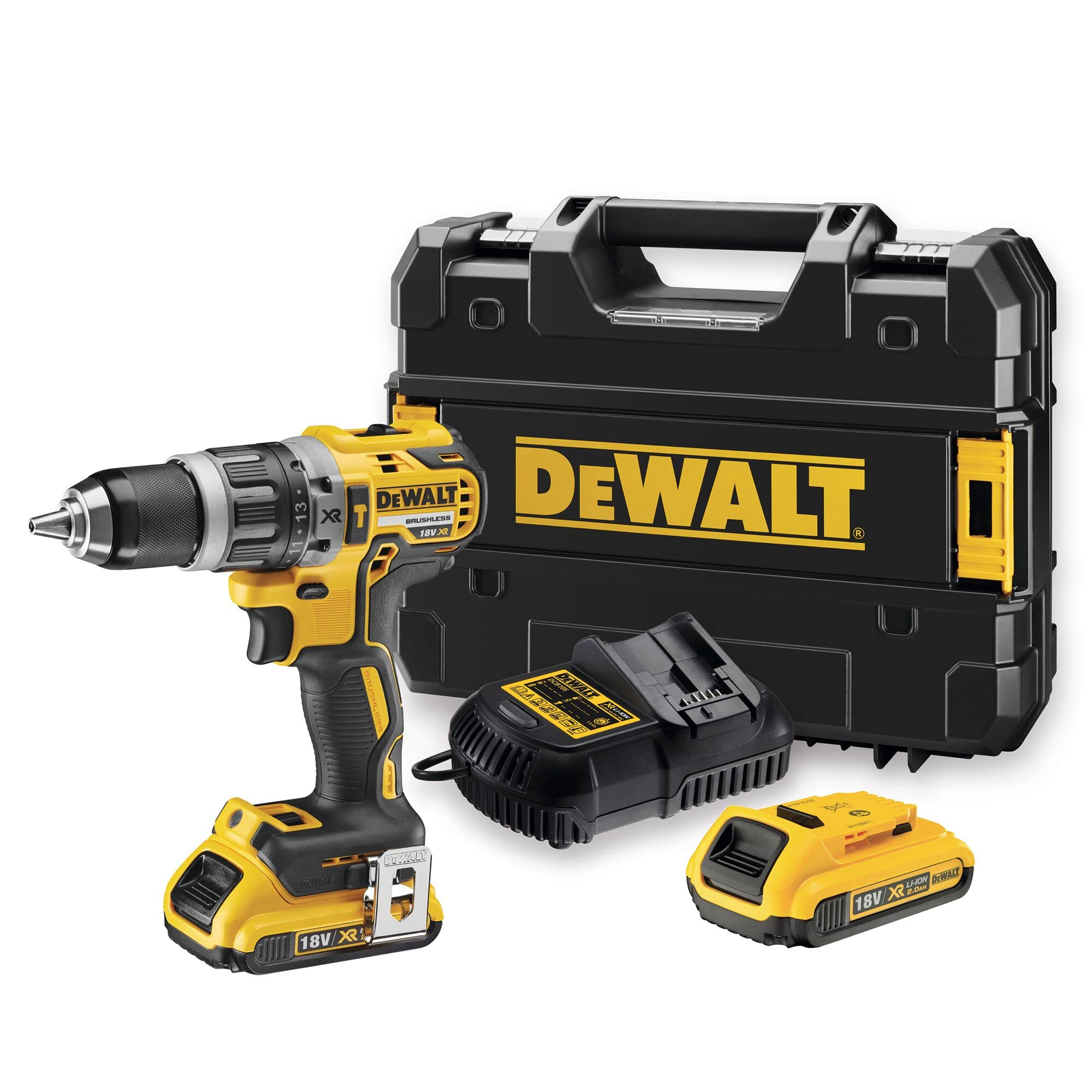 Dewalt - Perceuse Visseuse À Percussion Brushless Xr 18V Li-Ion 2Ah - Dcd796D2-Qw - Perceuse Sans Fil Avec Coffret Tstak, Éclairage Led, 2 Batteries / Chargeur - 2 Vitesses (0-550/2000 Tr/Min) - 420W [Classe Énergétique A]