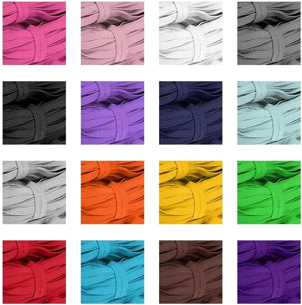 Latocos 16pcs Elastic Band 6mm Coloured Flat Elastic Cord Braided Sewing Elastic Rope Stretch Strap Earloop Elastic Bands for Sewing Crafts DIY Clothes, 48 Yards