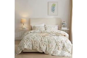 DREAMINGO Botanical Floral Duvet Cover Set Vintage Chic Farmhouse Cotton Floral Bedding Set Garden Flower Branch Girls Queen Comforter Cover Set Lightweight Soft Aesthetic Botanical Bed Set