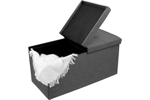 CAROLMADE 30 Inches Storage Ottoman Bench with Flipping Lid, Linen Foldable Storage Footrest, Ottoman with Storage for Living Room Holds up to 330lbs, Dark Grey