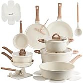 USELUCK 22-Piece Ceramic Cookware Set, Nonstick Pots and Pans Set | PFAS-Free Non-Toxic Ceramic Cookware, Healthy Kitchen Cooking Set with Utensils, Induction Compatible, Easy to Clean, White