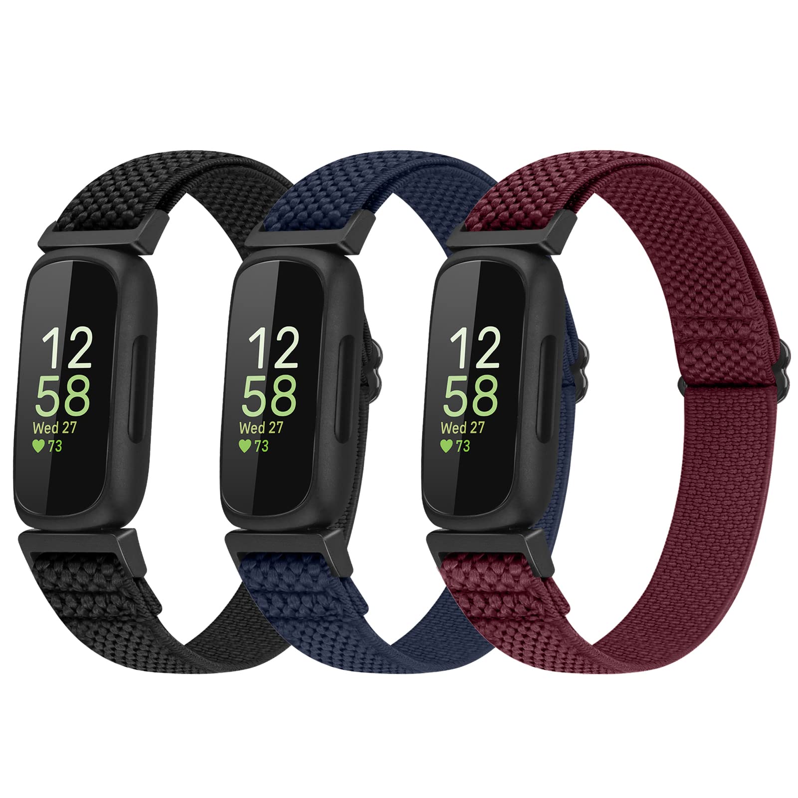 Enkic 3 Pack Elastic Strap Compatible with Fitbit Inspire/Fitbit Ace 3, Adjustable Stretchy Nylon Sport Replacement Wristband for Men Women