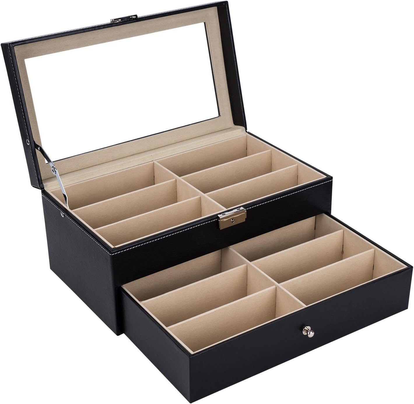 AUTOARK Leather 12 Piece Eyeglasses Storage and Sunglass Glasses Display Drawer Lockable Case Organizer,Black,AW-023: Home & Kitchen
