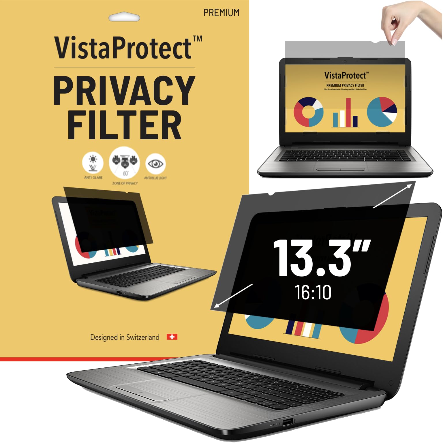 VistaProtect - Premium Privacy Screen Filter & Anti Blue Light Protector for Laptop Computers (13.3" inches - 16:10)