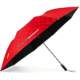 Fuel For Fans Scuderia Ferrari Compact Umbrella Red - Size Open: 41 Inches | Carry strap, Scudetto shield logos, Italian flag stripes, Tonal chequered flag print