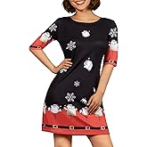 MISSMILLER Women's Christmas Print Tunic Dress Half Sleeve Crewneck Casual Uagly Christmas Dress