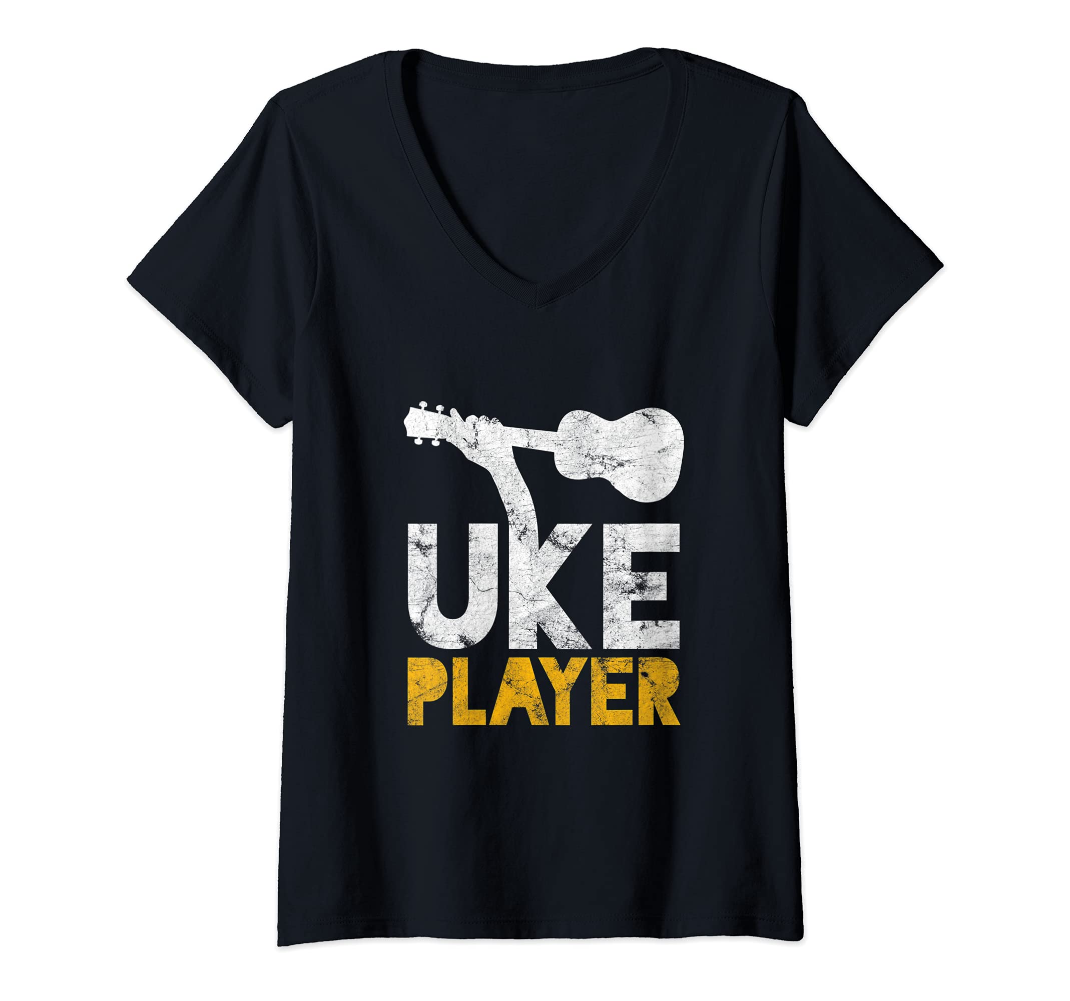 Womens Uke Player Guitar Hawaiian Uke Hawaii Acoustic Musician V-Neck T-Shirt