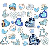 Echoed Elegance 30pcs Valentine Heart Charms for Jewelry Making Blue Assorted Enamel Charms Bulk Bracelet Charms for Bracelet Making Earrings Necklace Crafts Gifts Making