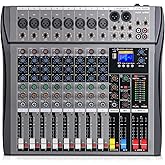 8 Channel mixer professional Audio Mixer, dj mixer with Individual Channel Control and USB Audio Recording & Editing via Computer, All-Metal mezcladora para dj (8 Channel)
