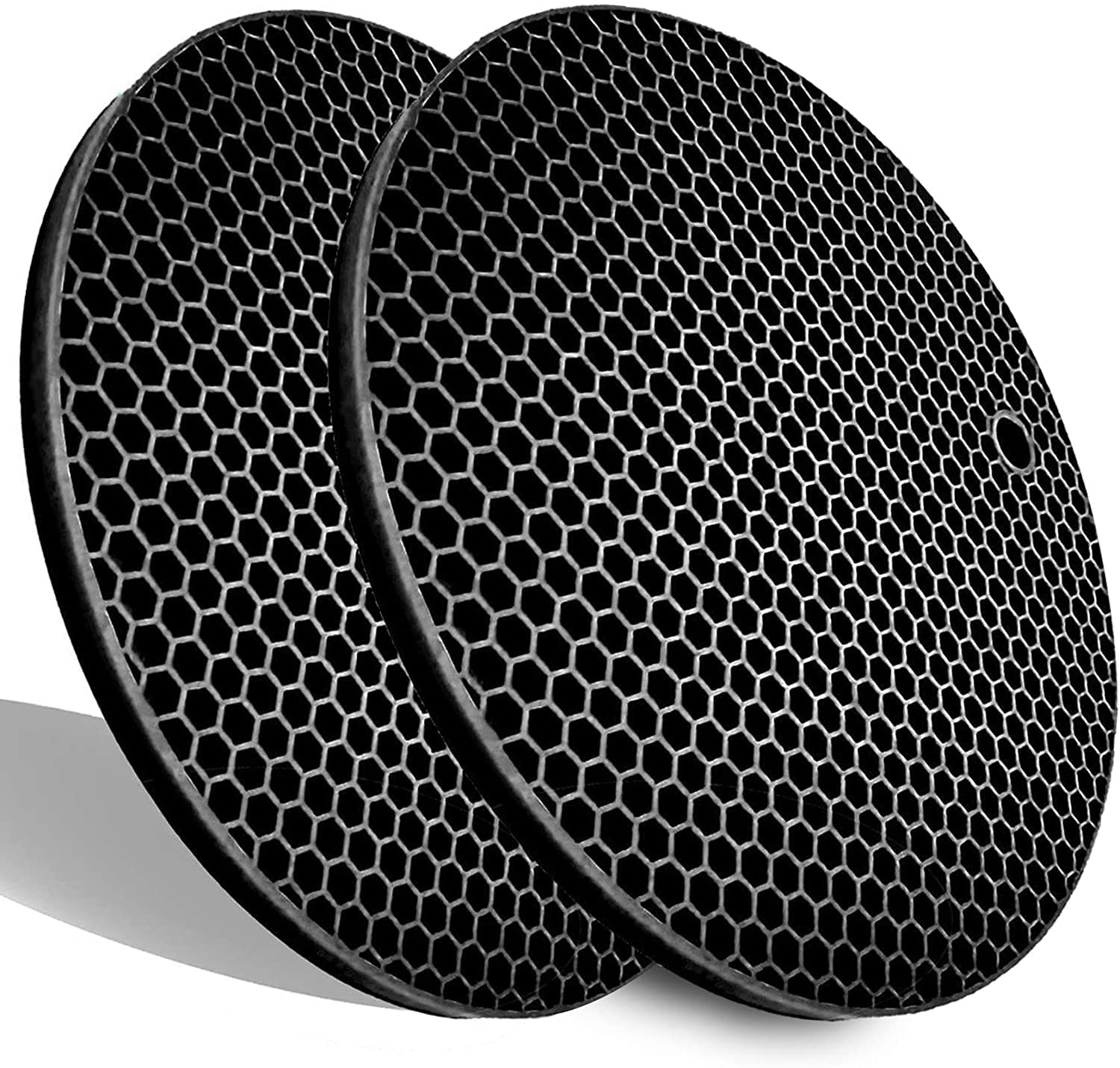 LogHog Extra Thick Silicone Trivets Set of 2,Round Honeycomb Nonslip Pot Holder and Oven Mitts Rubber Hot Pads for Countertop,Multi-Purpose,Flexible Mats Heat Resistant Up to 464°F (2 x Black)
