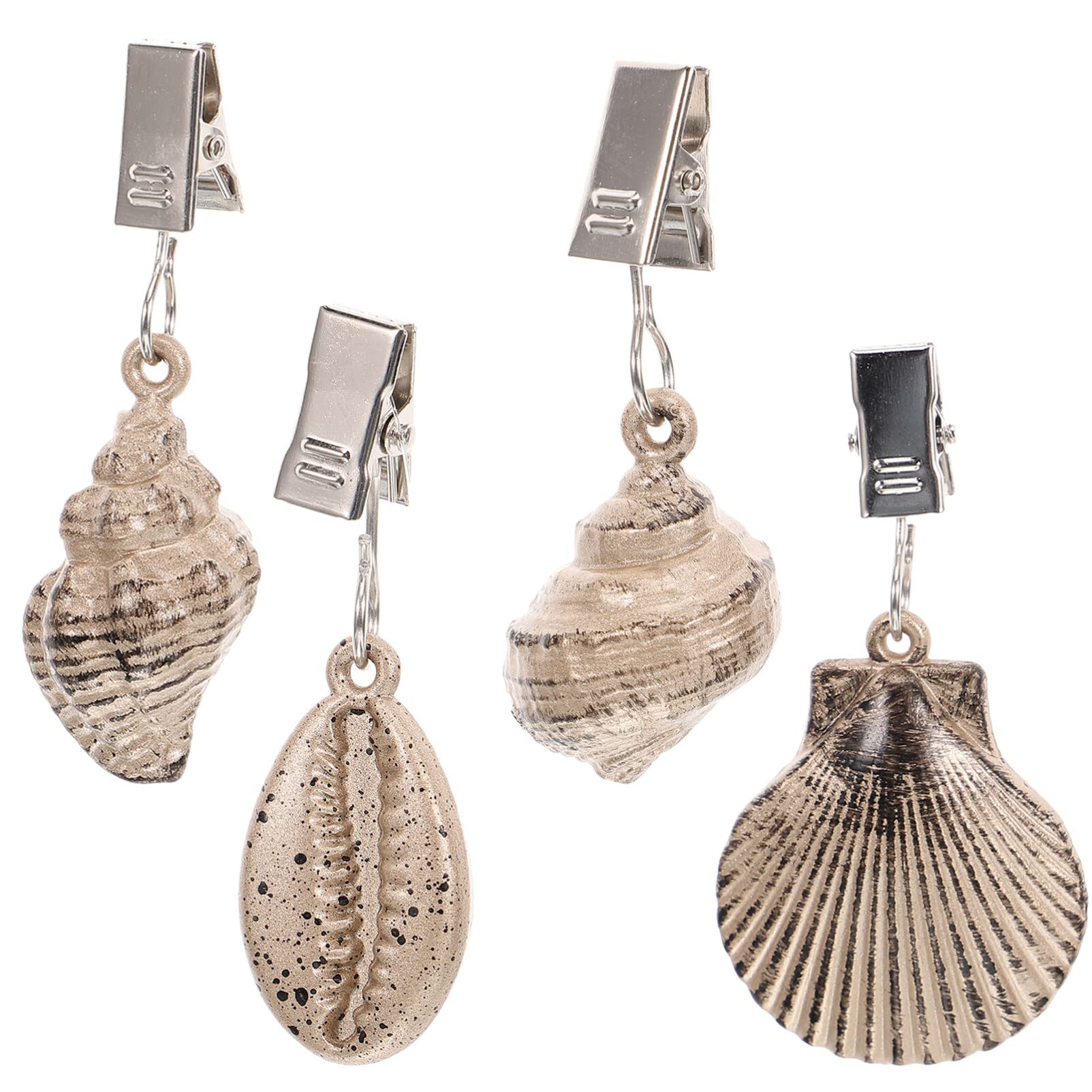 Kichvoe 4pcs Tablecloth Weights Sea Shell Table Cover Weights Tablecloth Clips Hangers Tablecloth Pendant with Metal Clips for Outdoor Picnic Family Dinner Table Decoration