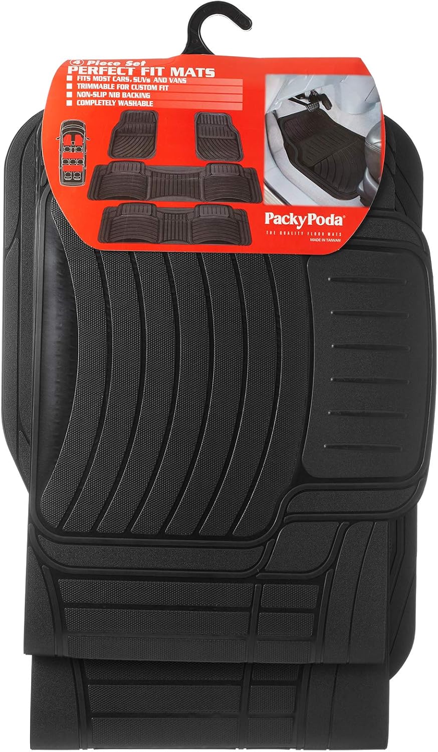 Car Mats Black PVC 4 Pieces packy poda 7 Seater Premium