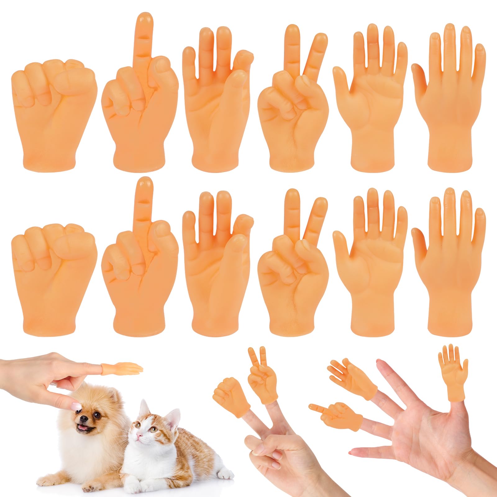 Aolso Tiny Hands, 12 Pcs Finger Puppets, Miniature Little Hands Finger Puppets, Finger Props with 6 Gestures, Little Finger Funny Finger Hand for Joke Toys, Prank Game — image 1