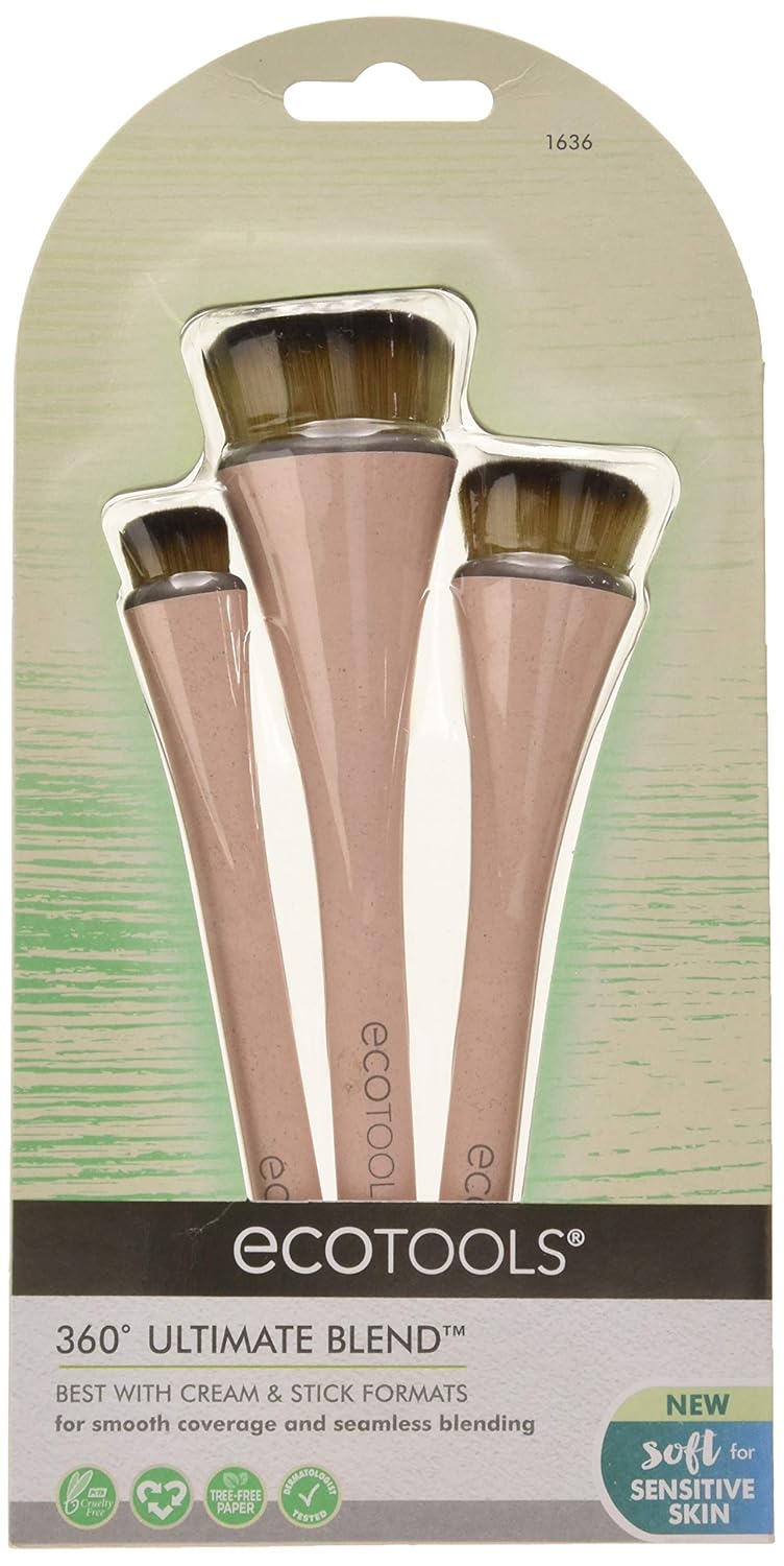 EcoTools 360 Ultimate Blend Makeup Brushes, For Cream & Stick Makeup, Foundation, Concealer, Highlighter, Blush Set of 3: Beauty