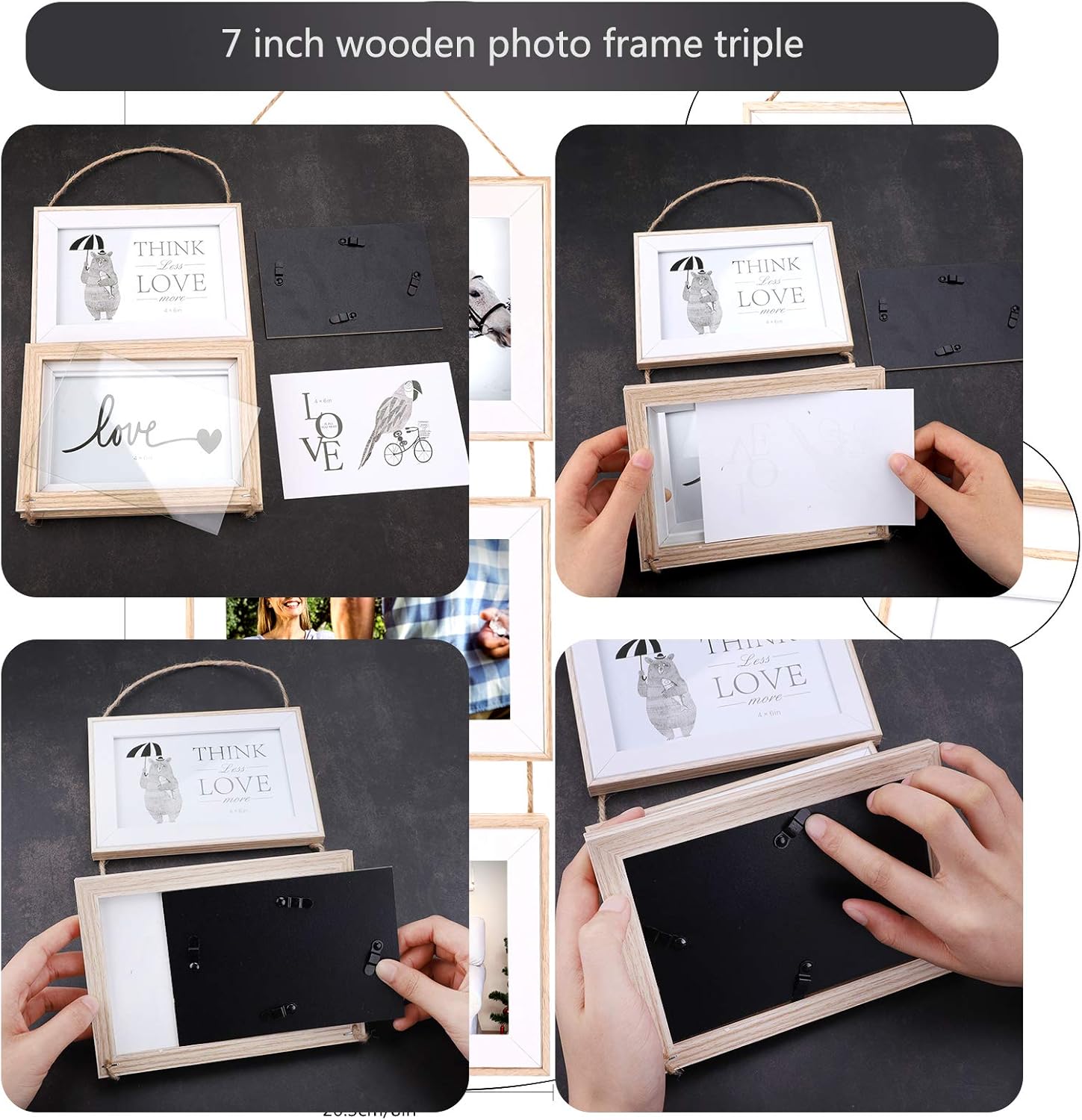 3 Hanging Wooden Photo Frames,Hanging Photo Frame Triple Hanging Photo