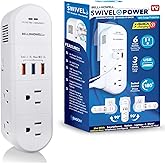 Swivel Power by Bell+Howell Power Strip w/Surge Protection Rapid, Swiveling Charging Station USB Outlet Extender – with 6 Ele