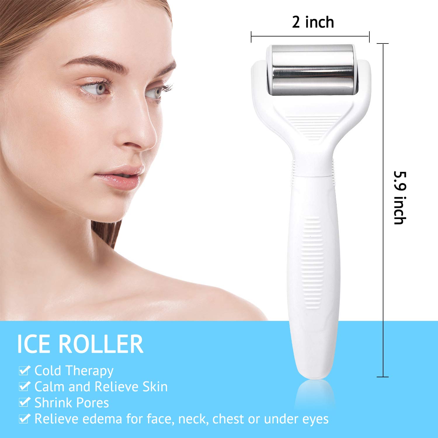 Derma Roller Ice Roller Kit .25mm Titanium Microneedles 6 in 1 Ice Roller Dermaroller for Face and Body, 12/300/ 720 Titanium Micro Needle and Ice Roller Massager Pain Relief