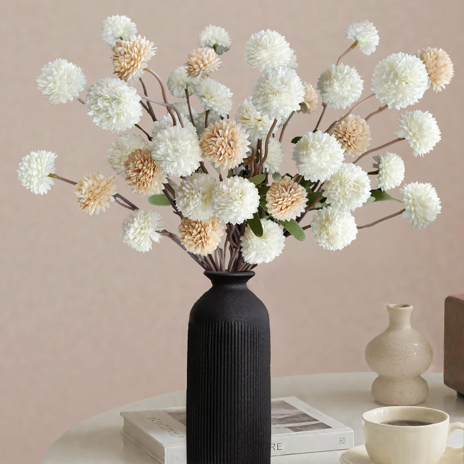 Photo 1 of 10 Pcs Fake Flowers, Artificial Mums With Long Stems, Faux Pompon Mums Floral Arrangement, 2 Mixed Colors Plastic Flowers Silk Dried Flowers Home Decor, Fall Decorations For Home Vase(No Vase)
