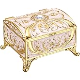 Hipiwe Metal Jewelry Storage Box Treasure Organizer Decorative Sparkling Enameled Keepsake Ring Holder Box Gift for Women, Beige