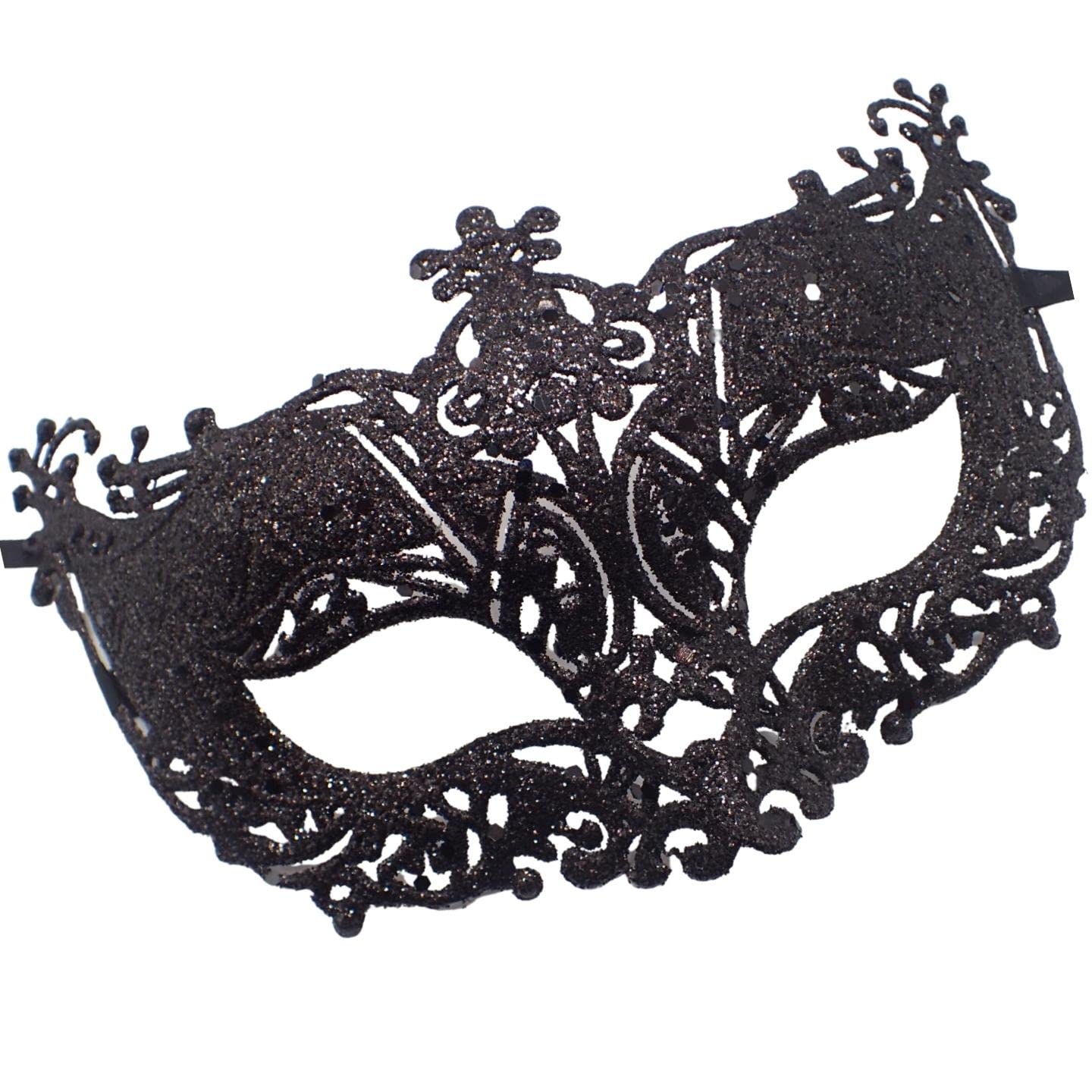 Topkids Accessories Masquerade Mask For Women and Men, Venetian Mask Halloween Mask, Masks for Masquerade Ball, Fancy Dress Adult, Cosplay accessories (Black Glitter Design) — image 1