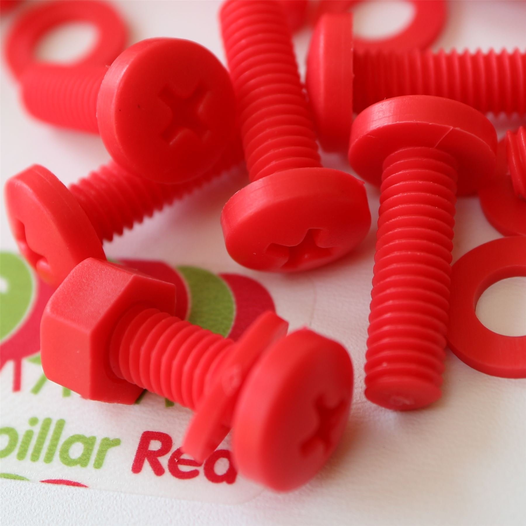 20 x Red Pan Head Screws Polypropylene (PP) Plastic Nuts and Bolts, M6 x 20mm, Washers