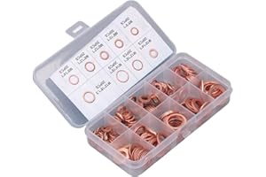 200Pcs Oil Drain Plug Washer, 9 Types Red Copper Flat Washers Oil Seal Gasket Sealing Washers Assortment Set