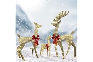 Aotiooy 3-Piece Large Lighted Christmas Deer Family Set 4FT Outdoor Yard Decoration with 360 LED Lights Stakes Holiday Lighted Reindeer for Outside Indoor