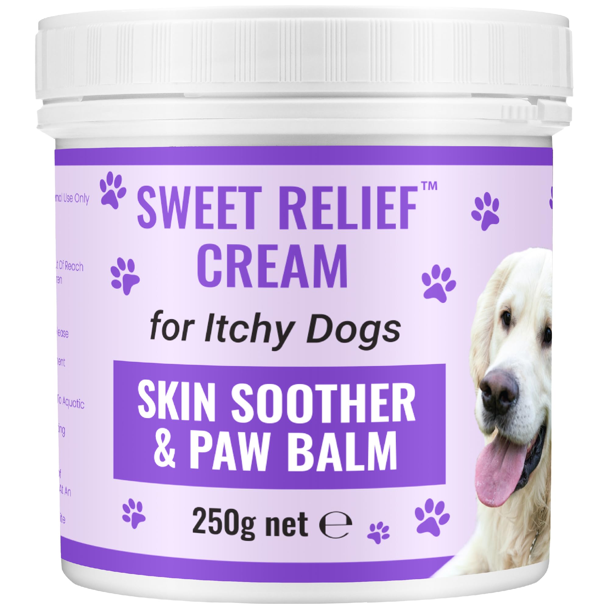 Biteback Products Sweet Relief® - Itchy Dog Cream, Benzyl Benzoate Antiseptic Skin Cream for Dogs, Dry Skin, Paw Balm, Ear Care & Rash Aid Support Cream, Skin Care for Dogs, Pet Supplies - 250g