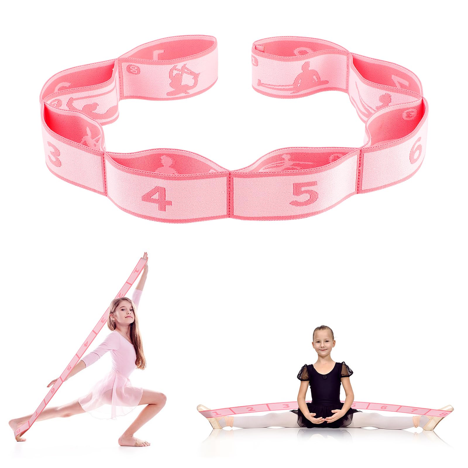 Stretching Strap, Multi-Loop Elastic Yoga Stretch Strap Flexible Stretch Resistance Bands Stretching Equipment for Physical Therapy, Pilates, Yoga, Dance, Gymnastics Exercise (Pink)