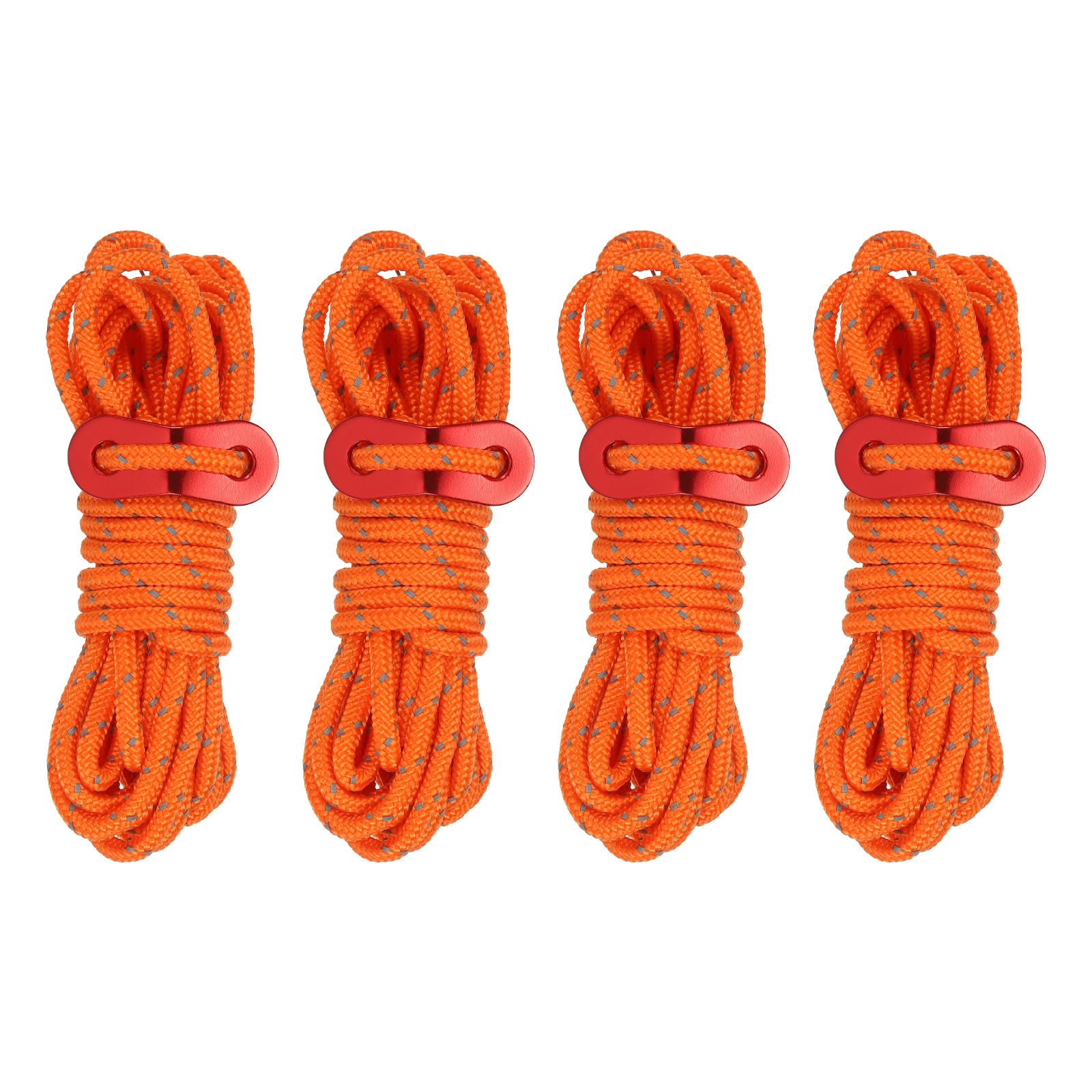 PATIKIL 4mm Tent Rope, 4 Pack 13ft Reflective Guyline Cord Tied Downs Rope Paracord Cord Camping Ropes with Red Aluminum Cord Adjusters for Camping Hiking Tent, Orange