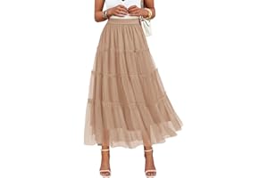 ZESICA Women's Tulle Maxi Skirt A-Line Flowy Ruffle Tiered Elastic High Waist 2025 Fall Fahion Midi Long Skirts