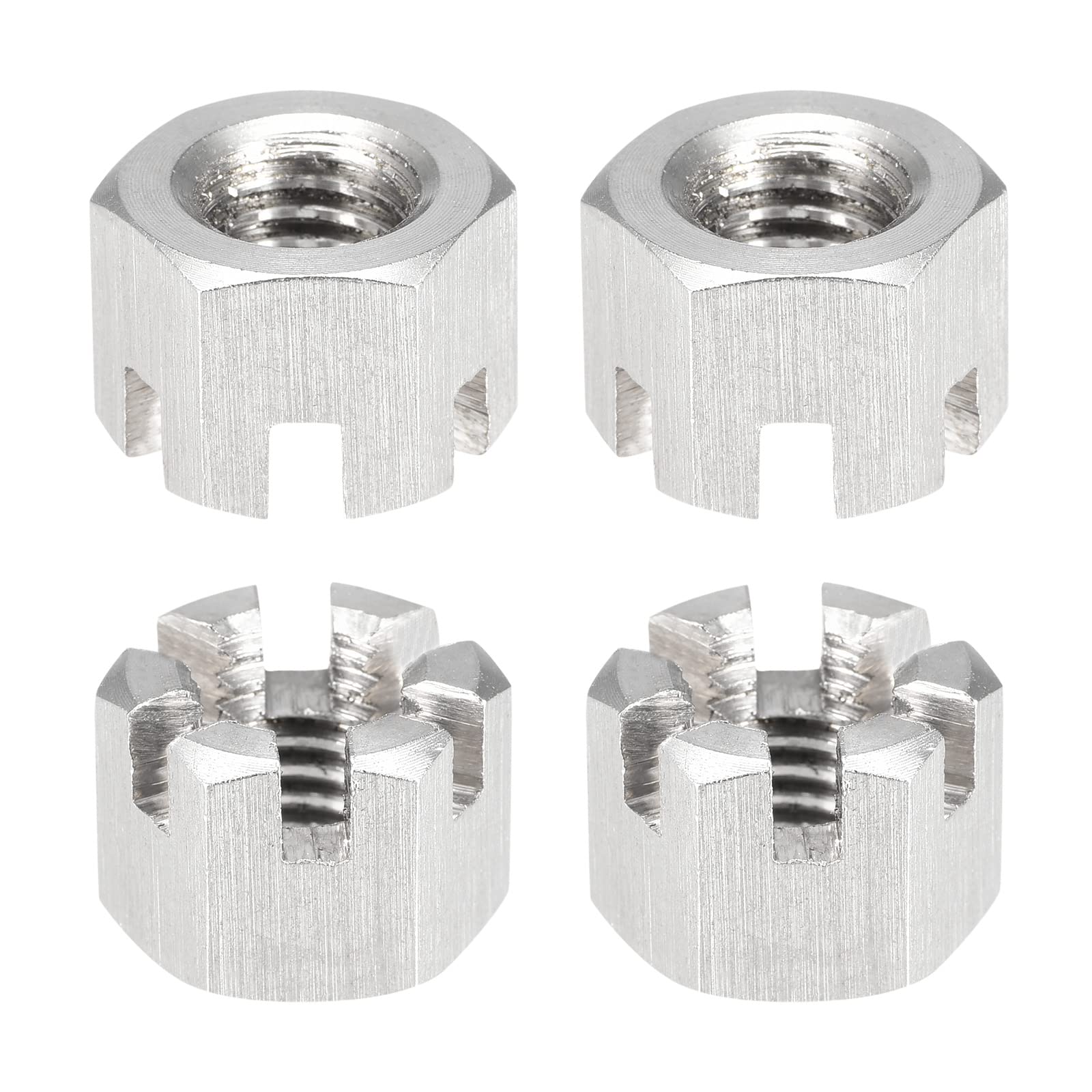 DTGN M10x1.5mm(DxP) Hex Slotted Nuts - 10Pack - Good for Machinery - 304 Stainless Steel Hexagon Nuts - Silver Tone
