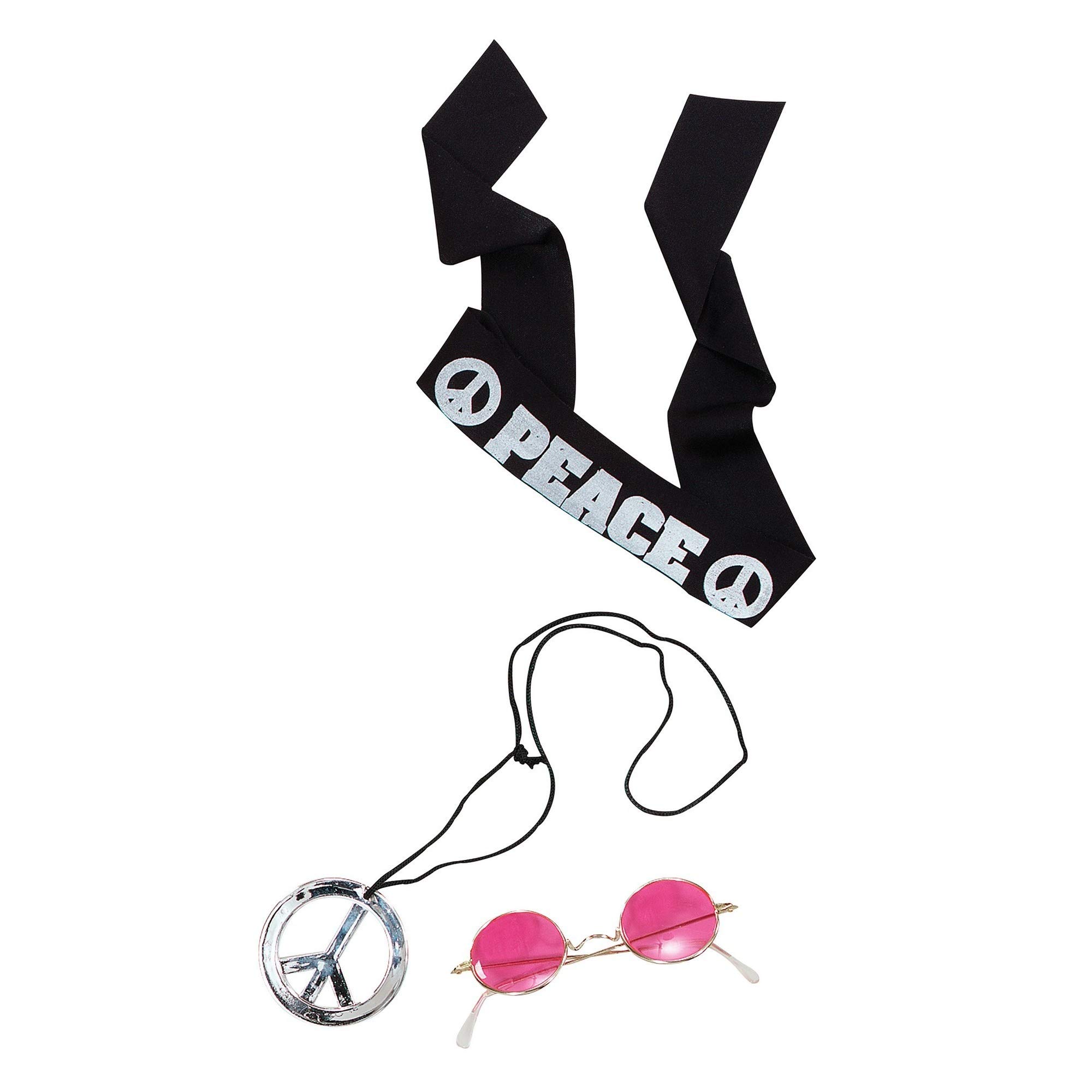 John Lennon Fancy Dress Costume Kit Hippy Hippie Headband Glasses Necklace Retro Halloween