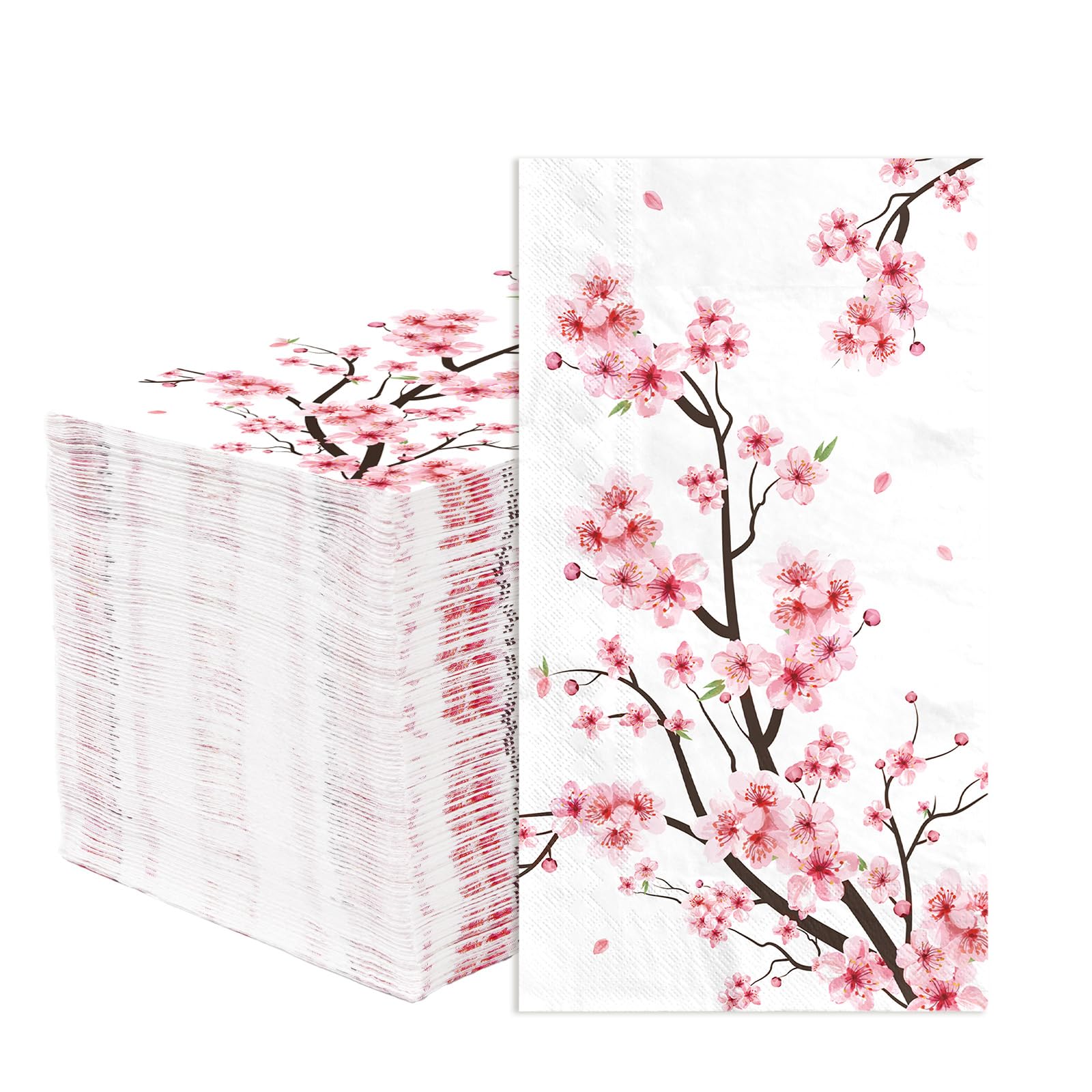 Photo 1 of 100 Pcs Cherry Blossom Paper Napkins 3 Ply Watercolor Pink Floral Disposable Absorbent Hand Towels Spring Flowers Guest Napkins for Seasonal Wedding Lunch Dinner Bathroom Kitchen Supplies Decorations