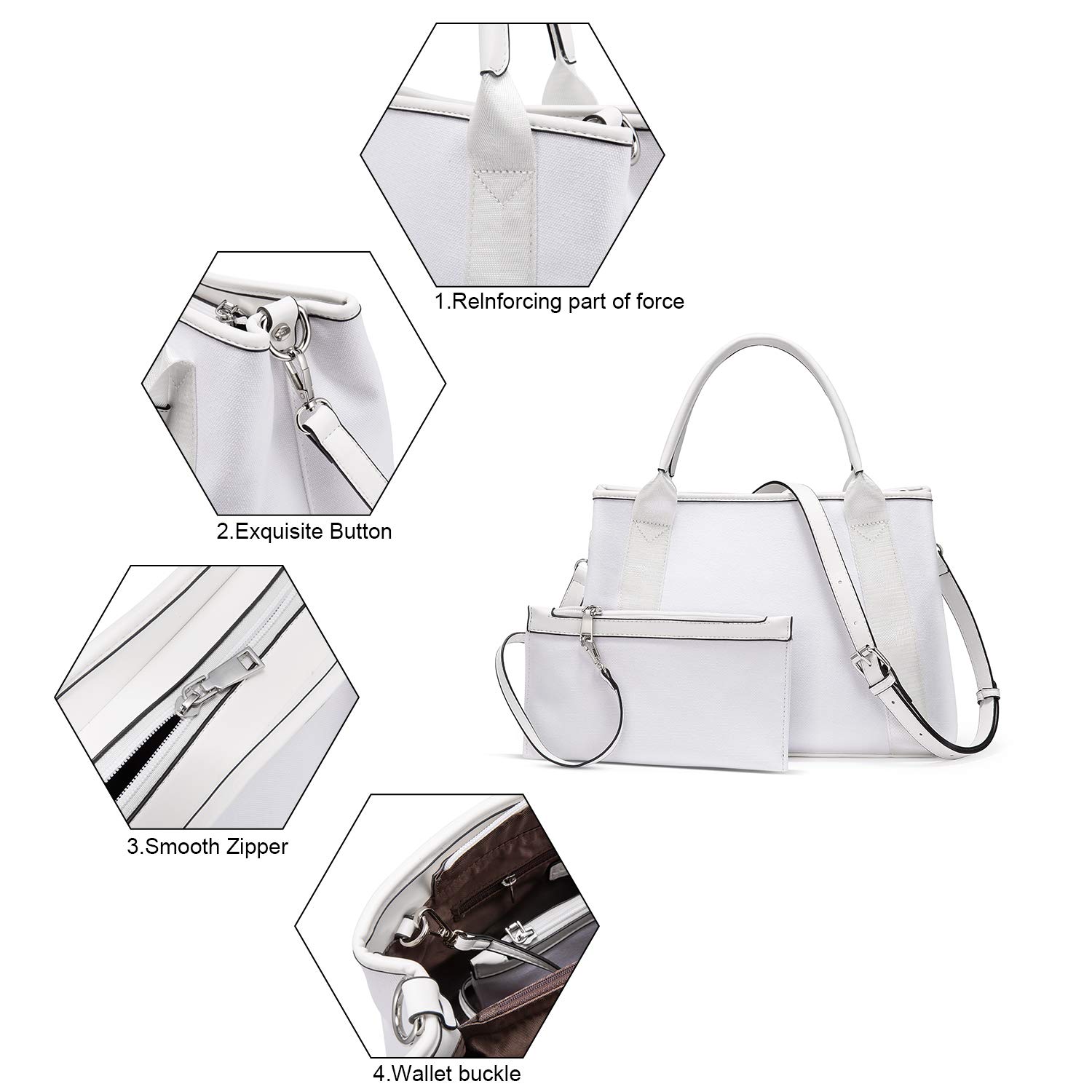 Sac à Main Femme Toile, LOVEVOOK Sac Cabas Grand Capacité 2020 Nouvelles tendances de la mode Sac Bandoulière Sac Fourre-tout Portefeuille, Sac Set 2pcs Blanc
