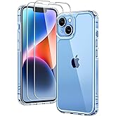 TAURI 3 in 1 for iPhone 14 Case Clear, [Not Yellowing] with 2X Screen Protectors, [Military-Grade Drop Protection] Shockproof