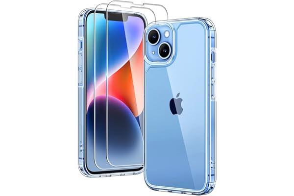 TAURI 3 in 1 for iPhone 14 Case Clear, [Not Yellowing] with 2X Screen Protectors, [Military-Grade Drop Protection] Shockproof Slim 14 Cover 6.1 Inch