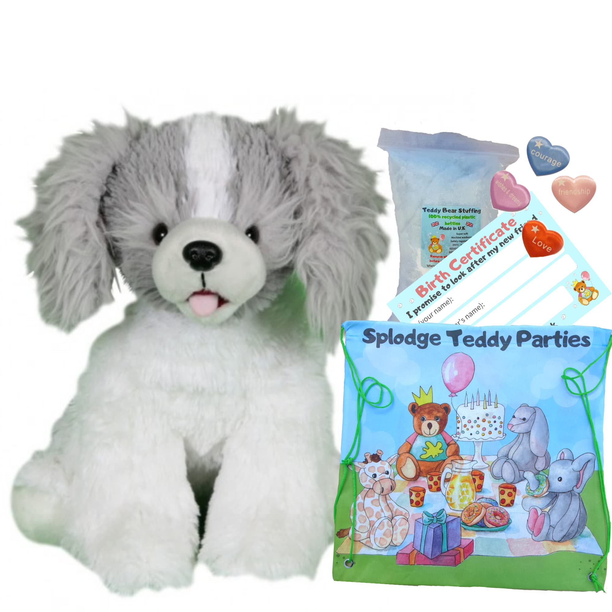 White and Grey Terrier Dog - Soft Plush Toy - 16 inch / 40cm - Build Make Your own Teddy Bear Kit - no sew